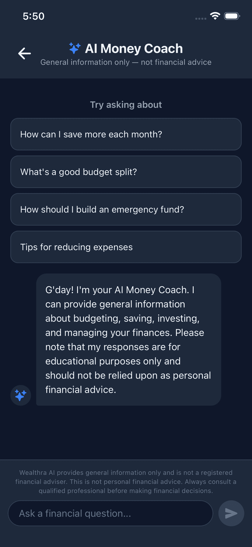 Wealthra iOS app — AI Tips & Suggestions