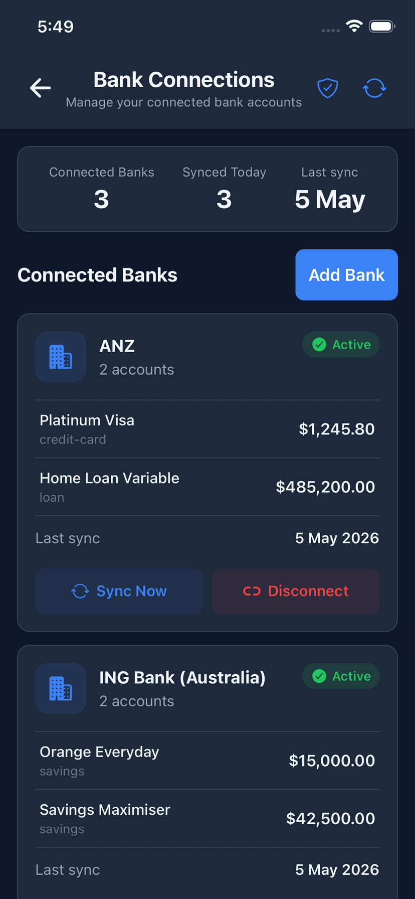 Wealthra iOS app — Open Banking Integration