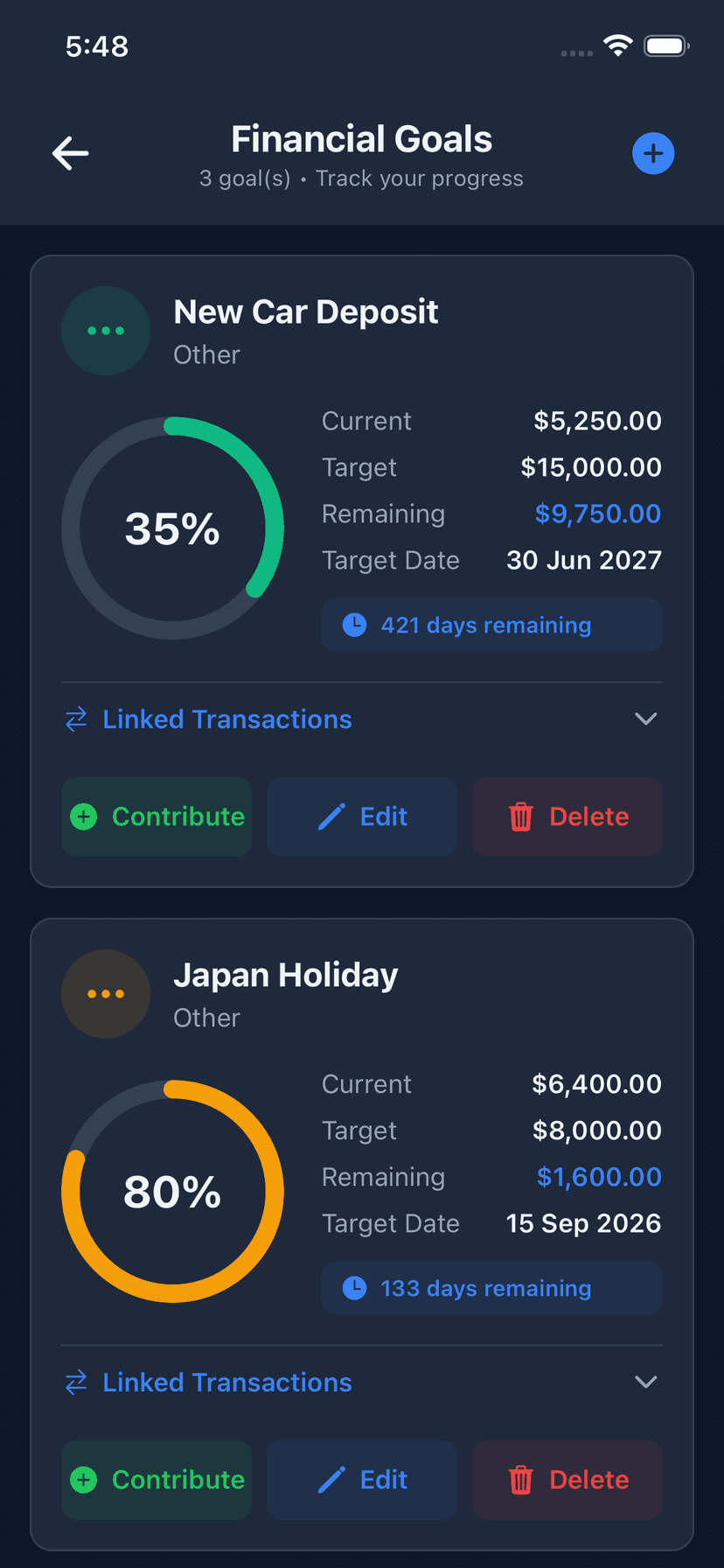 Wealthra iOS app — Goals & Planning