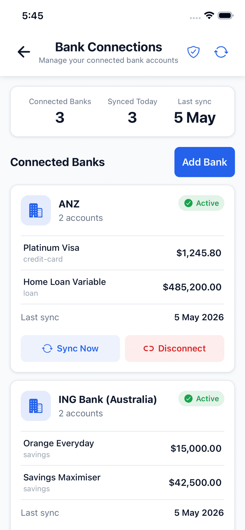 Wealthra iOS app — Open Banking Integration