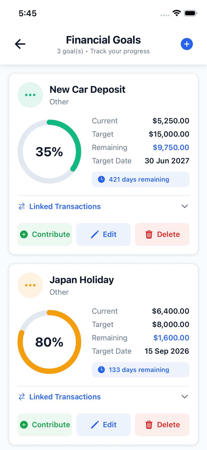 Wealthra iOS app — Goals & Planning